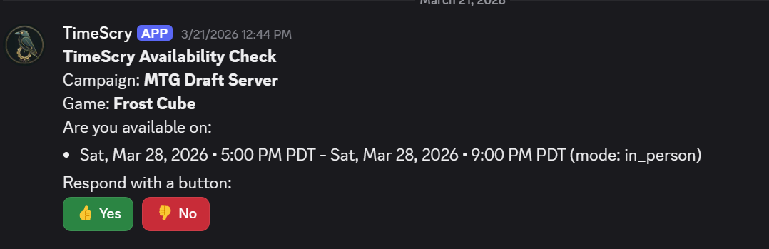 Timescry sending a direct message poll